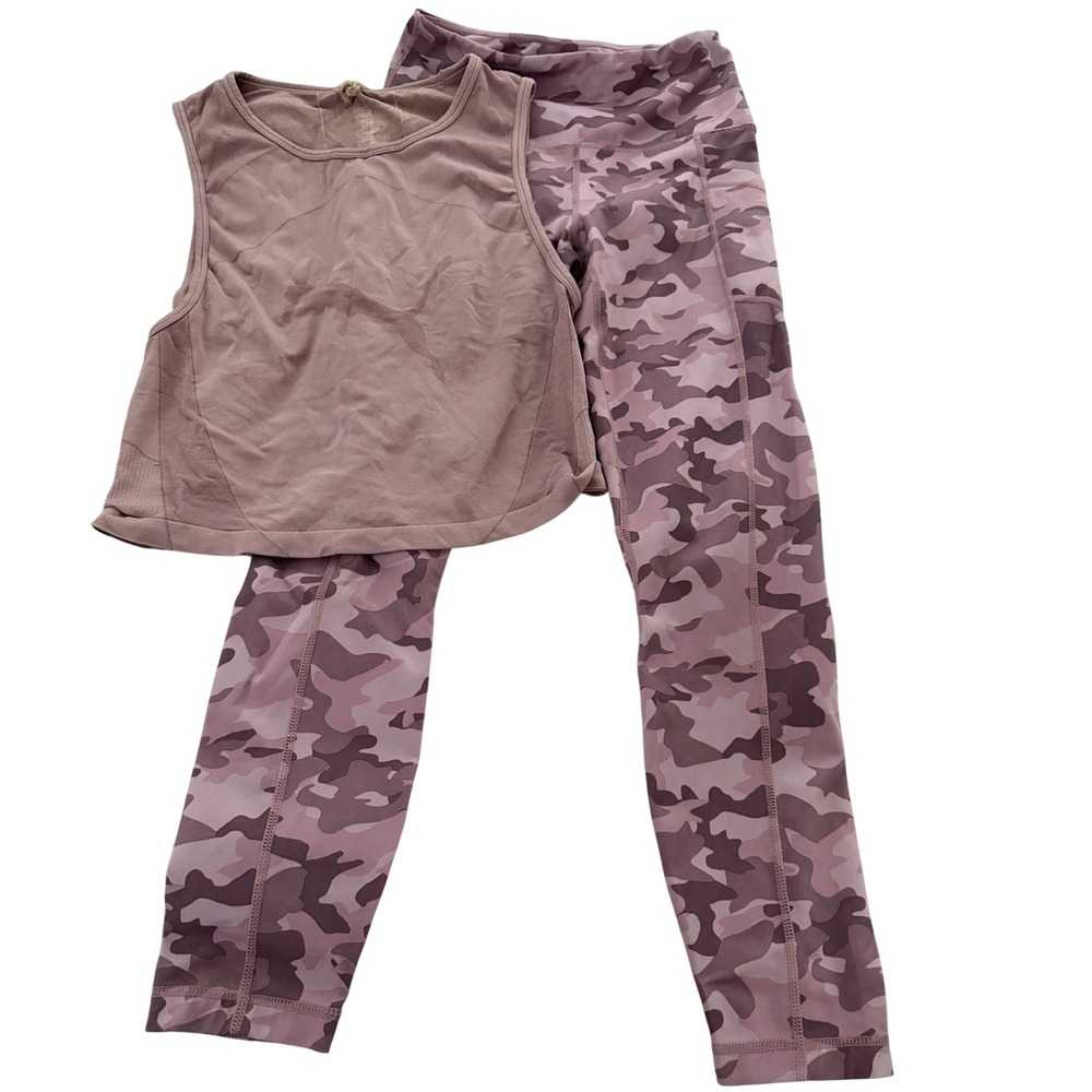 Puma Under Armour Womens 3PC Activewear Set Camo Leggings Sports Bra Top‎ S/M